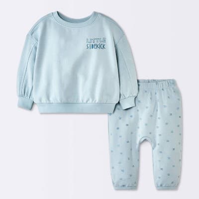 Baby Boys' 2pc Hatch Mark Graphic Modal French Terry Sweatshirt and Pants Set - Cloud Island™ Light Blue 6-9M