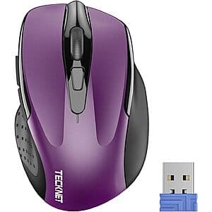 TeckNet Pro 2600 DPI Ergonomic Wireless Optical Mouse w/ 6 Buttons (Purple) $6