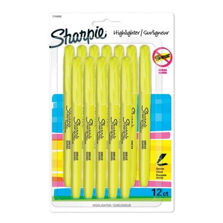 Sharpie Pocket Highlighters, Fluorescent Yellow, Chisel Tip, 12 Count