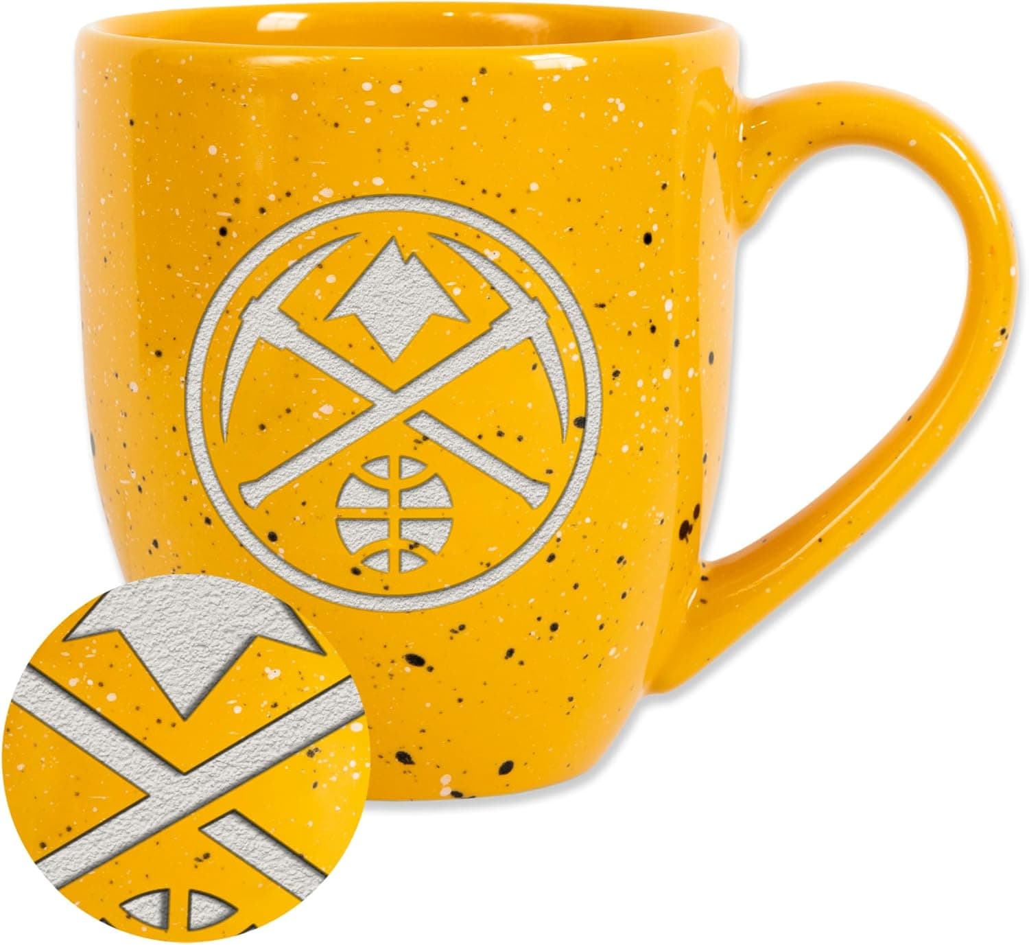 Rico Industries NBA Basketball Denver Nuggets Alternate 16 oz Team Color Laser Engraved Speckled Ceramic Coffee Mug