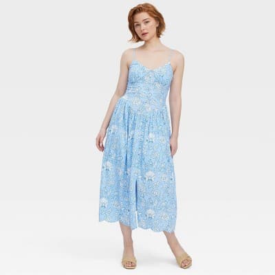 Women's Floral Vines Drop Waist Midi A-Line Dress Blue - Roller Rabbit x Target M