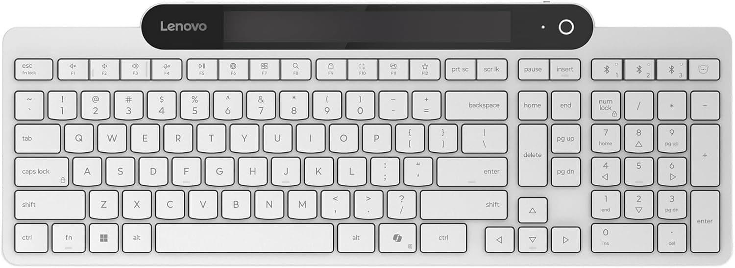 Lenovo 800 Self-Charging Bluetooth Keyboard, Uses Ambient Light for Charging, Bluetooth 5.1, Supports 3 Devices, Battery Free, Wireless, White