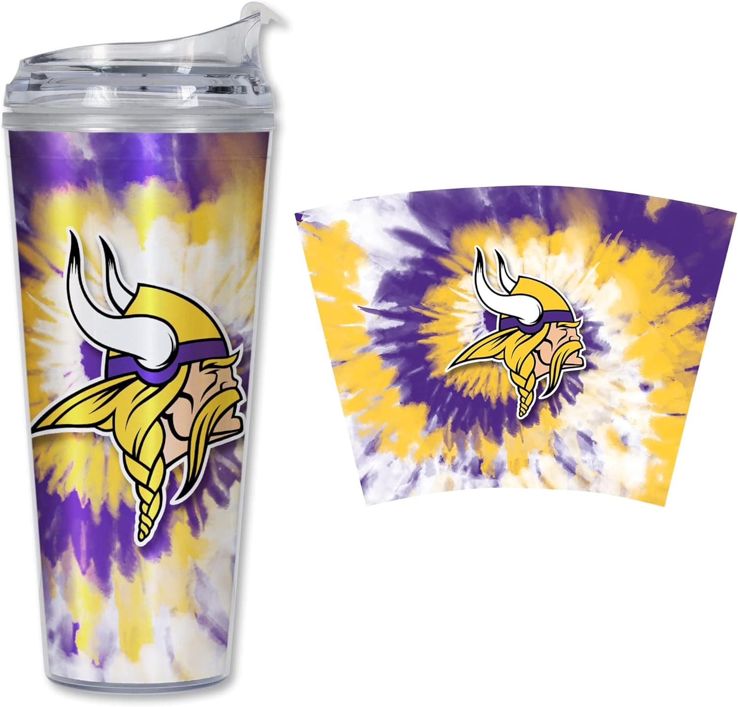 Rico Industries NFL Football Minnesota Vikings Metallic Tie Dye 24oz Metallic Acrylic Tumbler with Hinged Lid