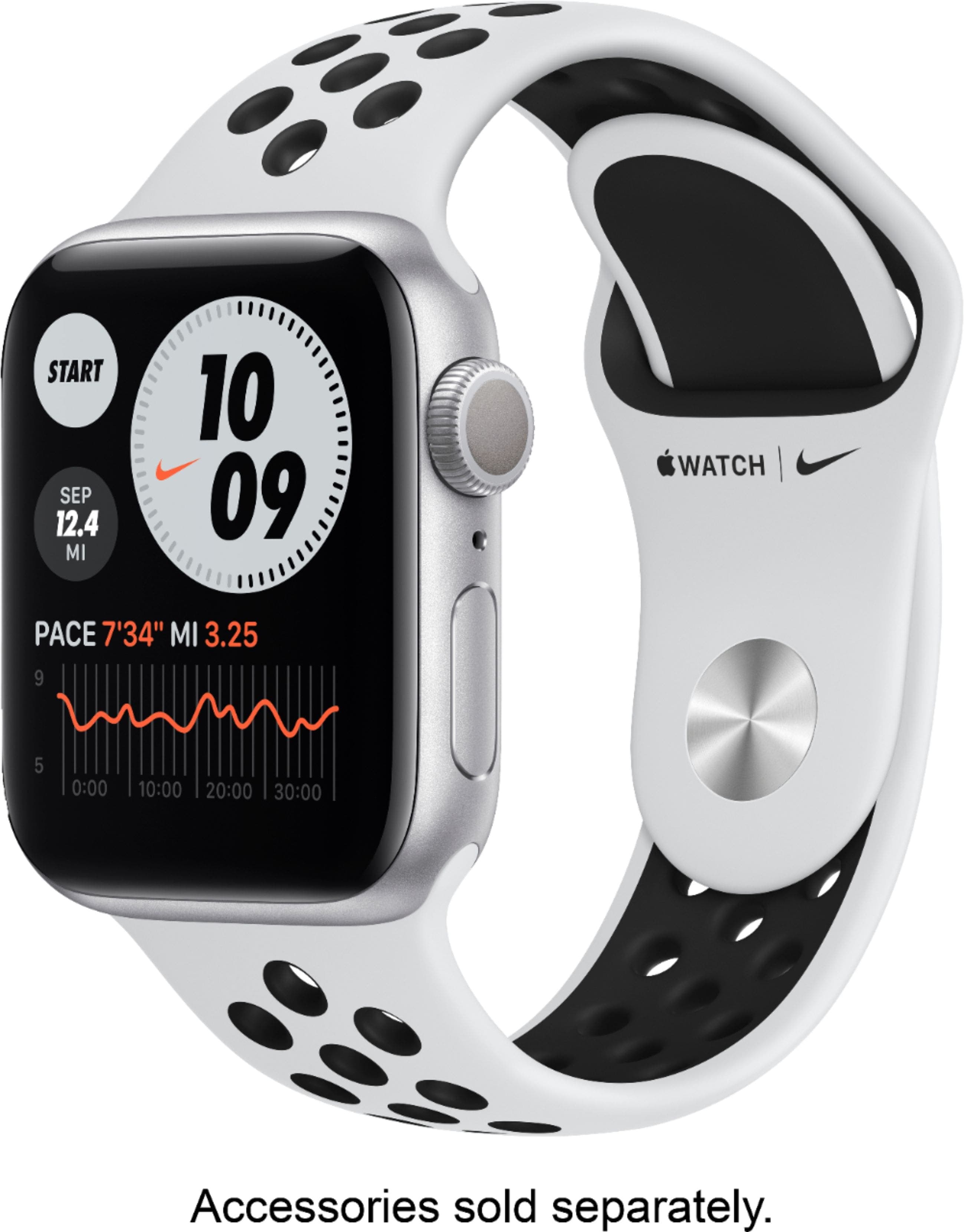 Apple Geek Squad Certified Refurbished Watch Nike Series 6 (GPS) 40mm Aluminum Case with Pure Platinum/Black Nike Sport Band - Silver - (2020)