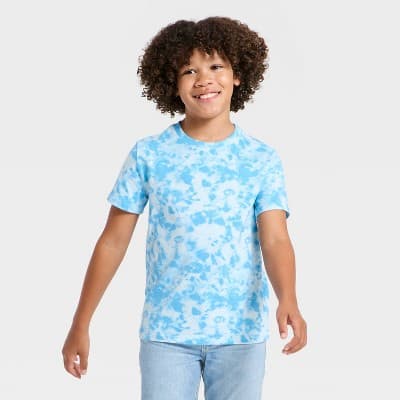 Boys' Short Sleeve Tie Dye Shirt - Cat & Jack™ Light Blue XS