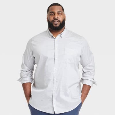 Men's Big & Tall Comfort Wear Long Sleeve Shirt - Goodfellow & Co™ Gray 3XLT: Floral Pattern, Front Pocket