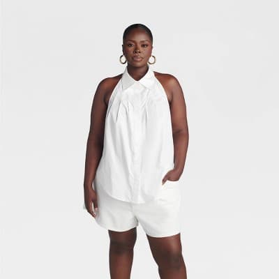 KBB by KAHLANA Women's 'The Halter Shirt' - White 1X