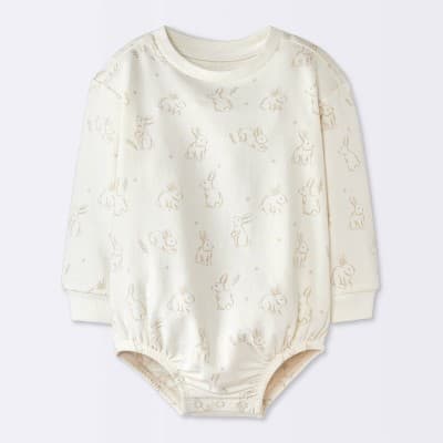 Baby Boys' Bunny Graphic Modal French Terry Long Sleeve Bubble Romper - Cloud Island™ Cream 18M