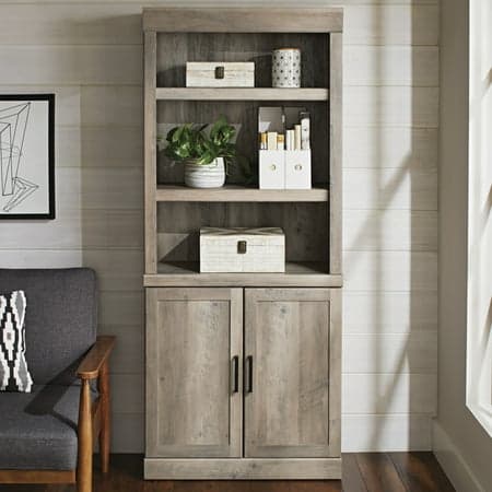 Better Homes & Gardens Glendale 5 Shelf Bookcase with Doors, Rustic Gray Finish