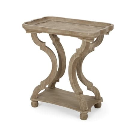 Noble House Ariyaan Fir Wood Accent Table, Distressed White, Natural
