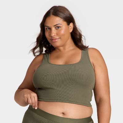 Women's Cotton Blend Ribbed Cropped Tank Top - Auden™ Moss Green 2X