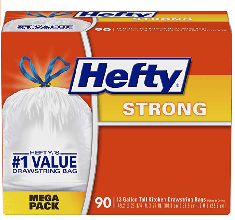 90-Pack Hefty Strong 13-Gal Drawstring Trash Bags Amazon