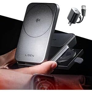 LISEN 3-in-1 Wireless Charging Station for iPhone 12-17 - $15
