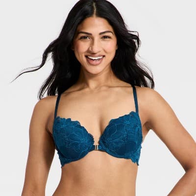Women's Lace Front-Close Push Up Plunge Bra - Auden™ Blue 38DD