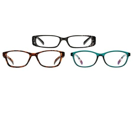 Equate Women's Sprig Value 3-Pack Rectangular Reading Glasses - Variety Pack, +1.50
