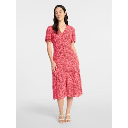 Time and Tru Women's Empire Waist Midi Dress with Short Sleeves, Sizes XS-XXXL