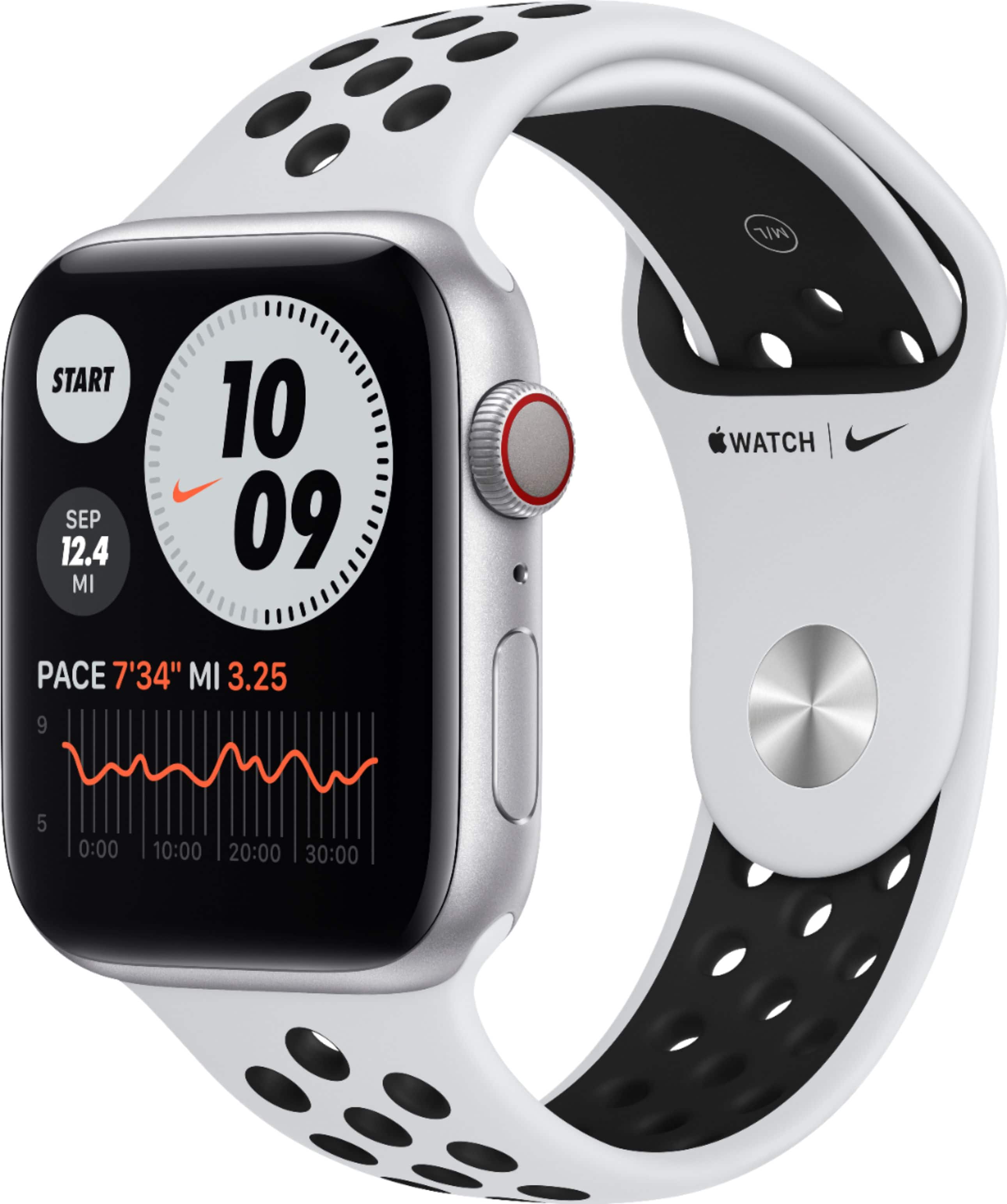 Refurbished Apple Watch Nike Series 6(GPS + Cellular) 44mm Silver Aluminum Case with Pure Platinum/Black Nike Sport Band - Silver - (2020)