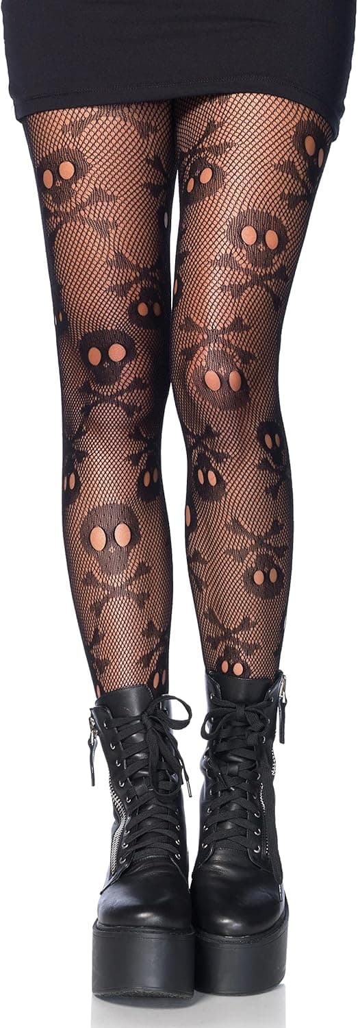 Pirate Skull Fishnet Tights - Micro Net Skull Design