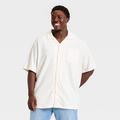 Men's Short Sleeve Knit Camp Shirt - Goodfellow & Co™ Ivory LT