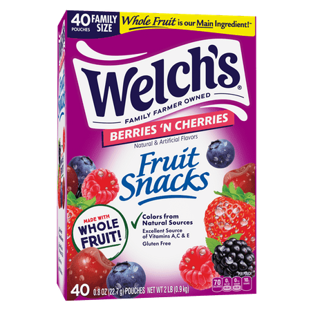 Welch's Fruit Snacks Gluten-Free Berries 'N Cherries Soft Fruit Snacks, .8 oz, 40 Count