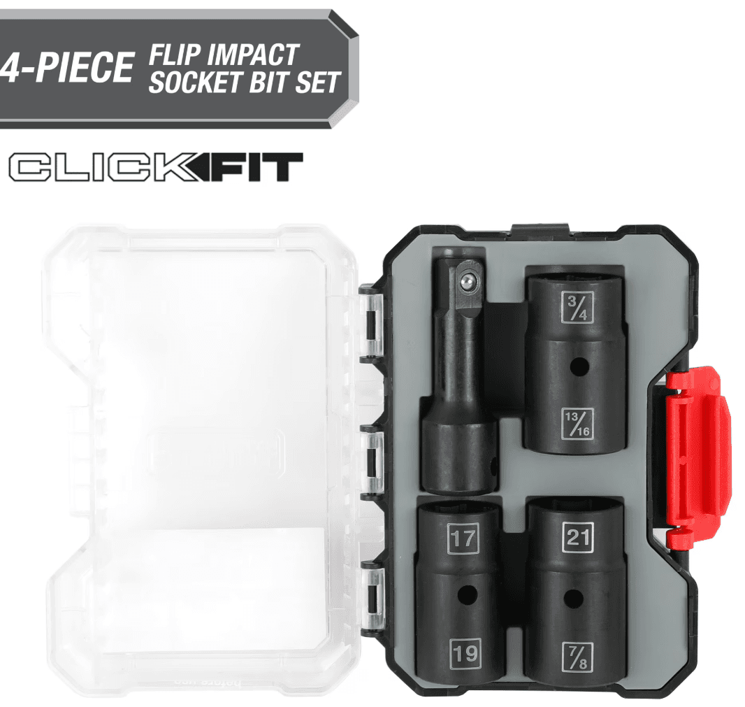 Hyper Tough 4-Piece Flip Click Fit Mechanic Impact Socket & Ratchet Impact Set Walmart