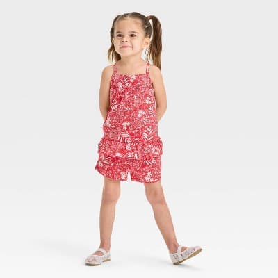 OshKosh B'gosh Toddler Girls' Sleeveless Paisley Woven Top and Shorts Set - Red 18M