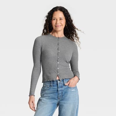 Women's Ribbed Button-Down Cardigan - Universal Thread™ Dark Heather Gray XS