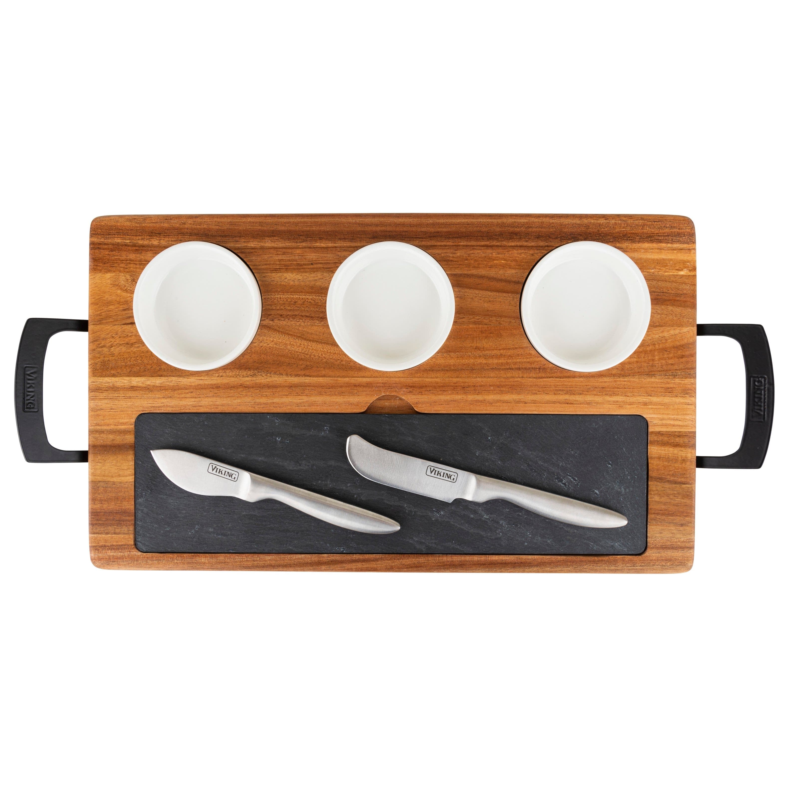 Viking - 7-piece Acacia Wood Slate Cheese Board-Charcuterie Set - Multicolor