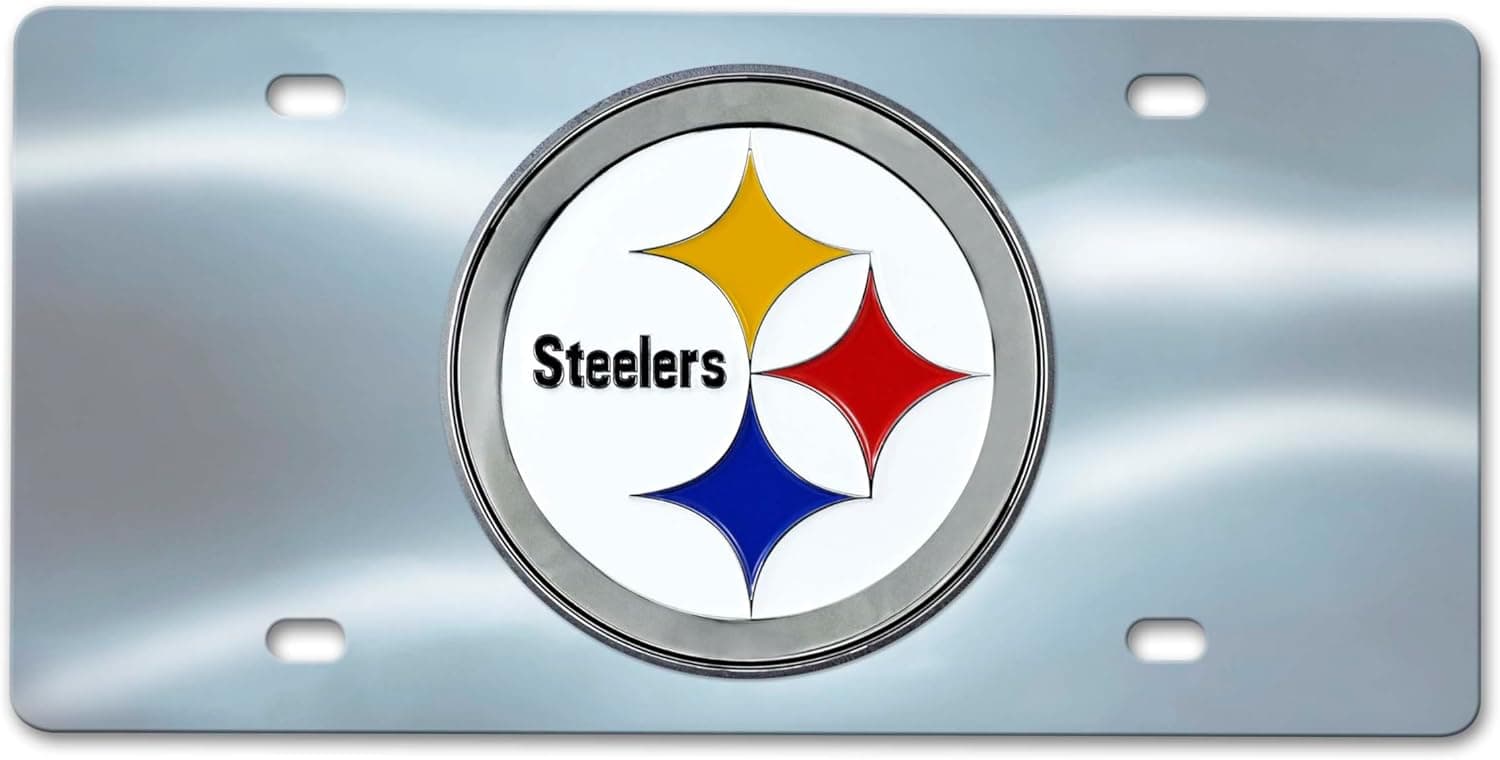 FANMATS 24532 Pittsburgh Steelers Stainless Steel Front License Plate with Large 3D Molded Team Metal Emblem , 6"x12"