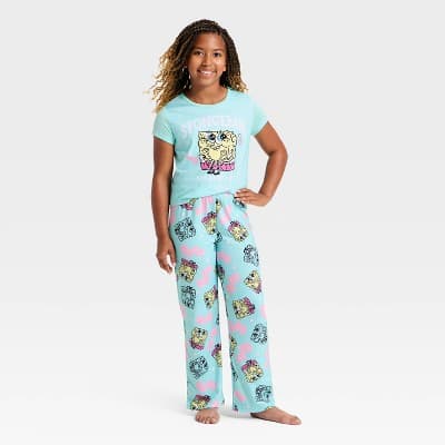 Girls' 2pc SpongeBob SquarePants T-Shirt and Pants Pajama Set - Turqouise Blue XS