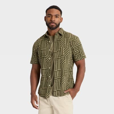 Men's Vacay Short Sleeve Poplin Shirt - Goodfellow & Co™ Olive Green S