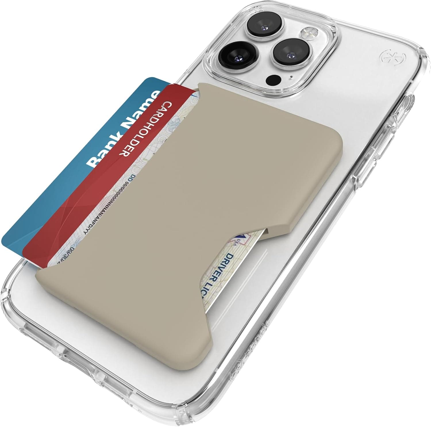 Speck iPhone Wallet MagSafe Accessory - Removable ClickLock No-Slip Interlock - Holds 1-3 Cards - Soft Touch Finish, Scratch Resistant Card Holder Built for MagSafe - Pale Oak/Dark Umber