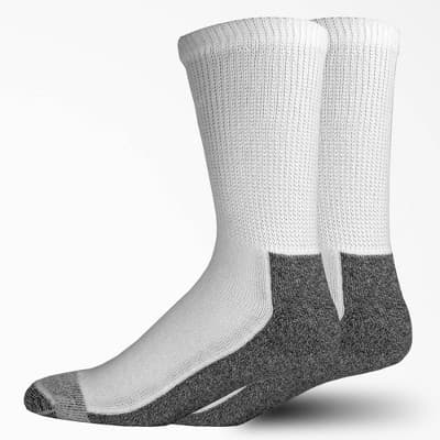 Dickies Men's 2pk Steel Toe Non-Binding Crew Socks - White 6-12: Tagless, Knit Fabric