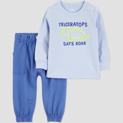 Carter's Just One You® Baby Boys' 2pc Neon Dinosaur Sweatshirt and Jogger Pants Set- Blue 3M