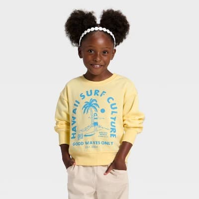 Grayson Mini Toddler Girls' Hawaii Surf French Terry Sweatshirt - Yellow 12M