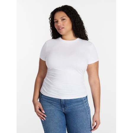 Time and Tru Women’s Ruched Tee with Short Sleeves, Sizes XS-XXXL
