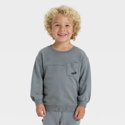 Toddler Boys' Washed French Terry Sweatshirt - Cat & Jack™ Gray 4T