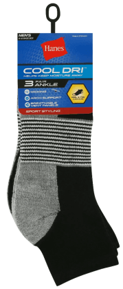 3-Pack Hanes Cool DRI Ankle Socks with Ventilation - 66% Off