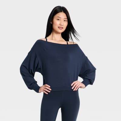 Women's Modal Fleece Off The Shoulder Sweatshirt - All In Motion™ Navy Blue XXL