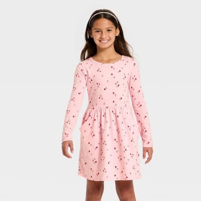 Girls' Long Sleeve Valentine's Day 'Heart' Dress - Cat & Jack™ Light Pink XXL Plus