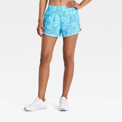 Women's Woven Mid-Rise Run Shorts 3" - All In Motion™ Light Blue Bandana Print M