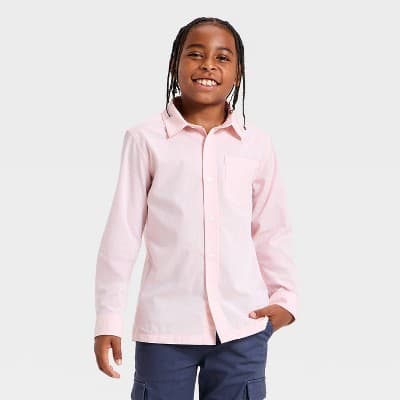 Boys' Long Sleeve Poplin Button-Down Shirt - Cat & Jack™ Rose Pink M