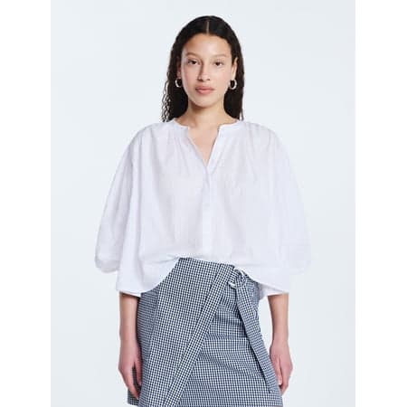 Free Assembly Women's Shirred Cotton Button Down Blouse with Long Sleeves, Sizes XS-XXL