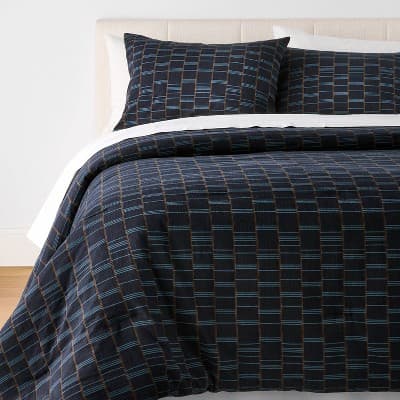 2pc Twin/Twin Extra Long Woven Grid Comforter Set Navy Blue - Threshold™ designed with Studio McGee