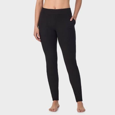 Warm Essentials by Cuddl Duds Women's Textured Fleece Thermal Leggings - Black S