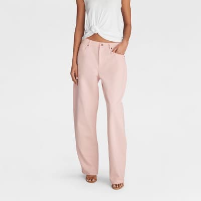 KBB by KAHLANA Women's Mid-Rise Barrel Leg 'The Kahlana Jean' - Light Pink 12