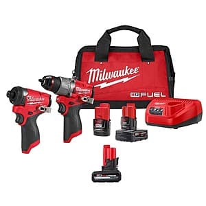 Milwaukee M12 FUEL 12V Brushless Hammer Drill/Impact Driver Kit w/ 3 Batteries $230 + Free S/H