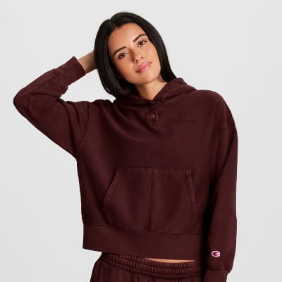 Champion Women's Vintage Wash Fleece Hooded Sweatshirt - Maroon L