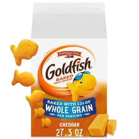 Goldfish Cheddar Cheese Crackers, Baked with Whole Grain, 27.3 oz Carton