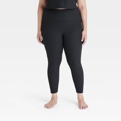 Women's Everyday Soft High-Rise Ribbed 7/8 Leggings - All In Motion™ Black XXL: Moisture Wicking, Quick Drying